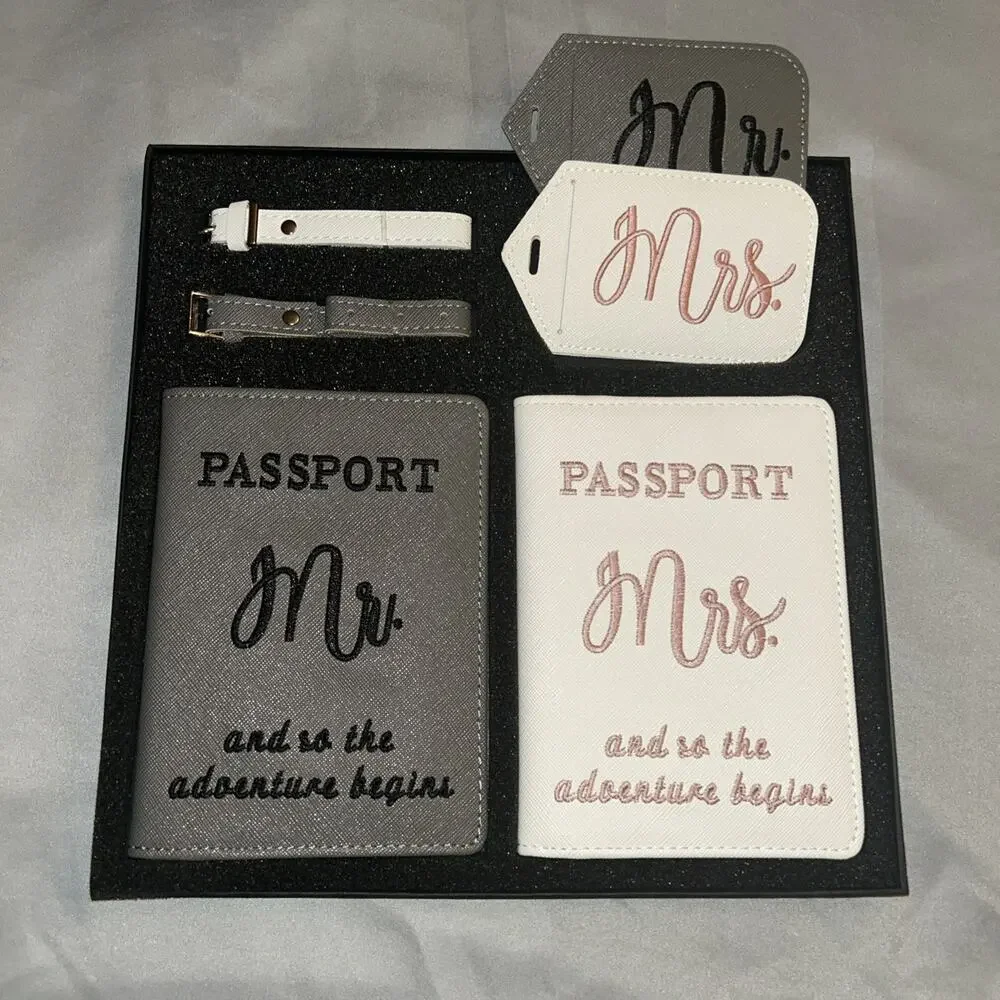 Matching Passport Covers Honeymoon Mr Mrs Wife Husband ID Holder Gray White